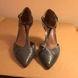 Donald J. Pliner Blue Textured T-Strap Heels